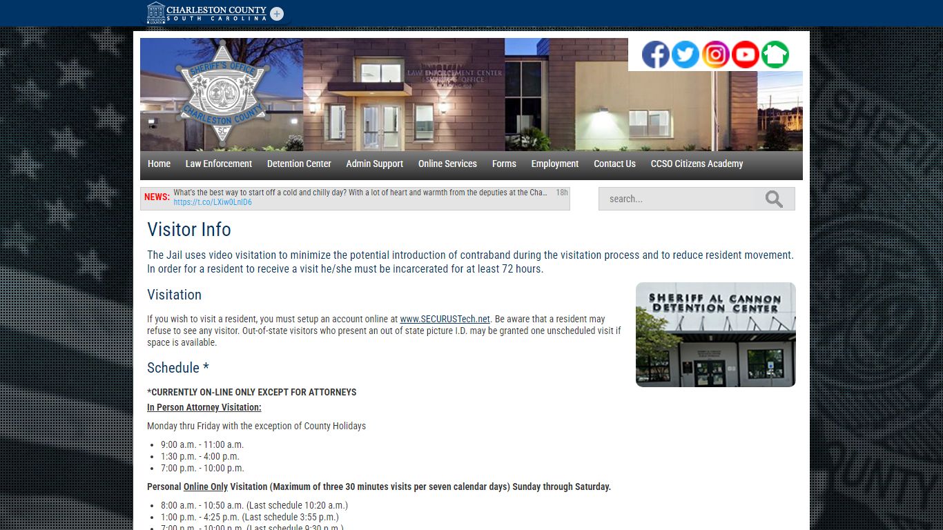 Sheriff Al Cannon Detention Center Visitor Info - Charleston County